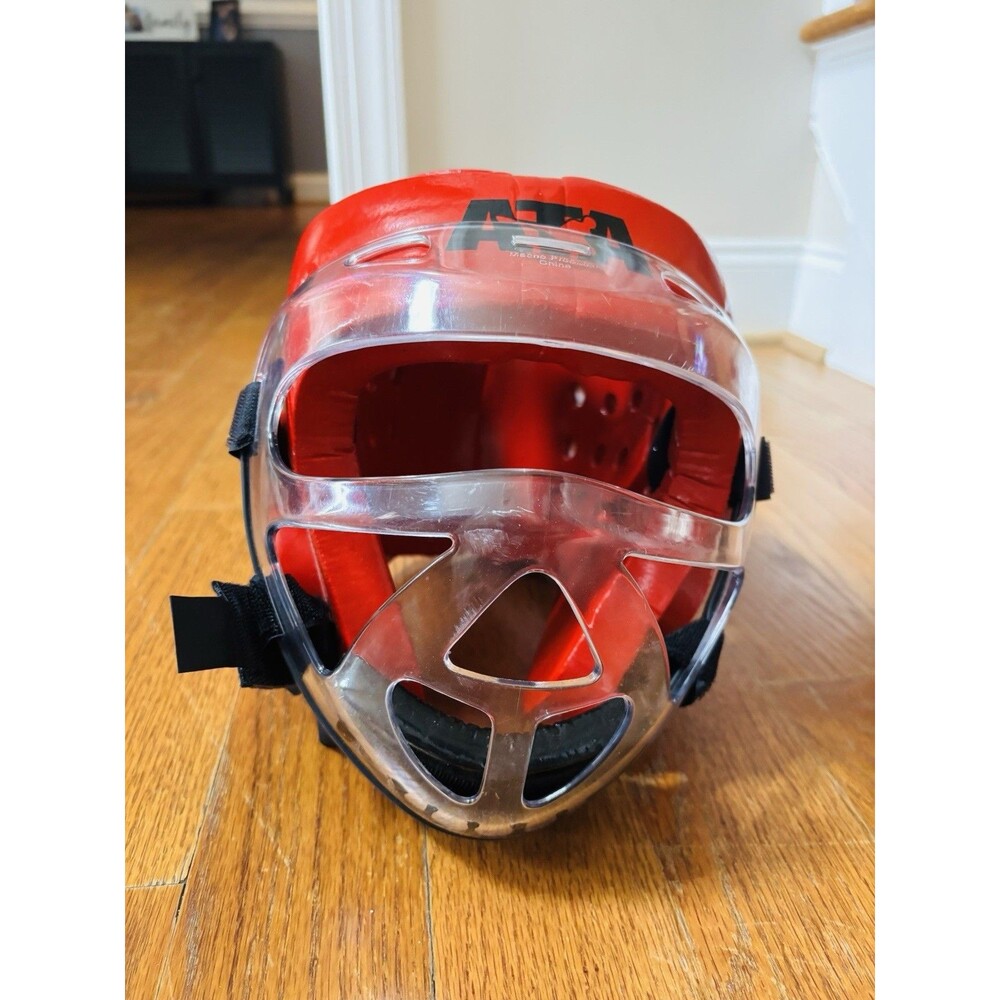ATA Macho Martial Arts Red Sparring Headgear Helmet Face Shield Guard